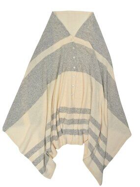 Snapdragon Cashmere Button Poncho in Light Grey Ivory Stripe